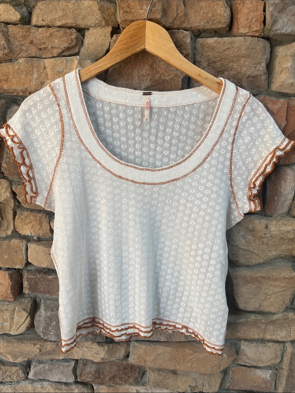 Free People Garner Tee pointelle cream scoop neck top